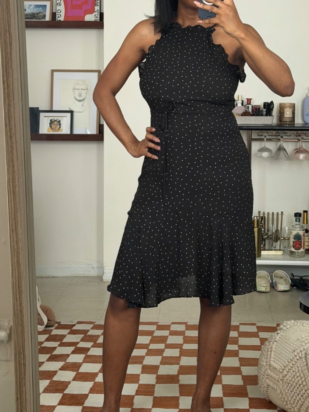 Who What Wear Black Polka Dot Midi Dress